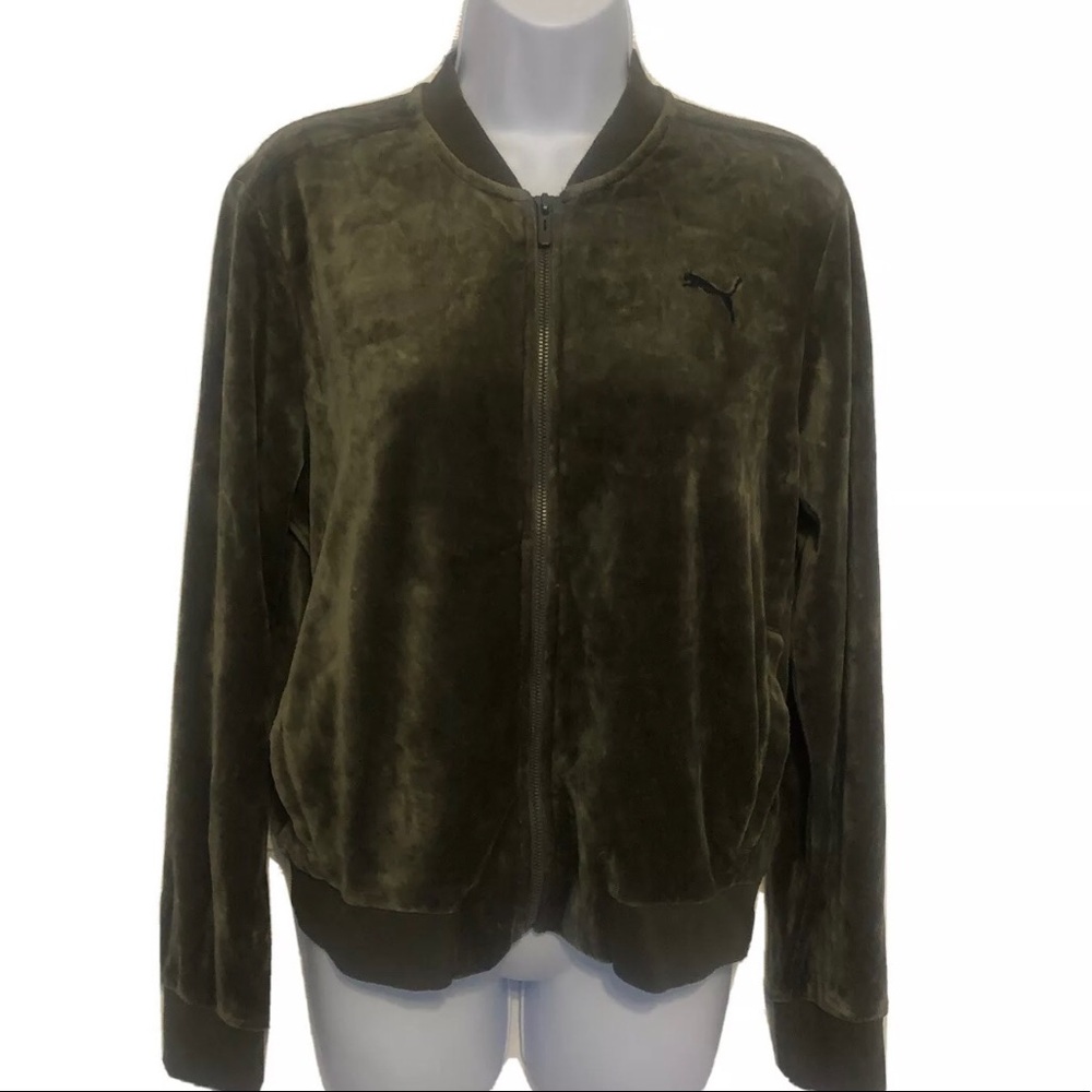 Puma Olive Green Full Zip Track Jacket Velour L